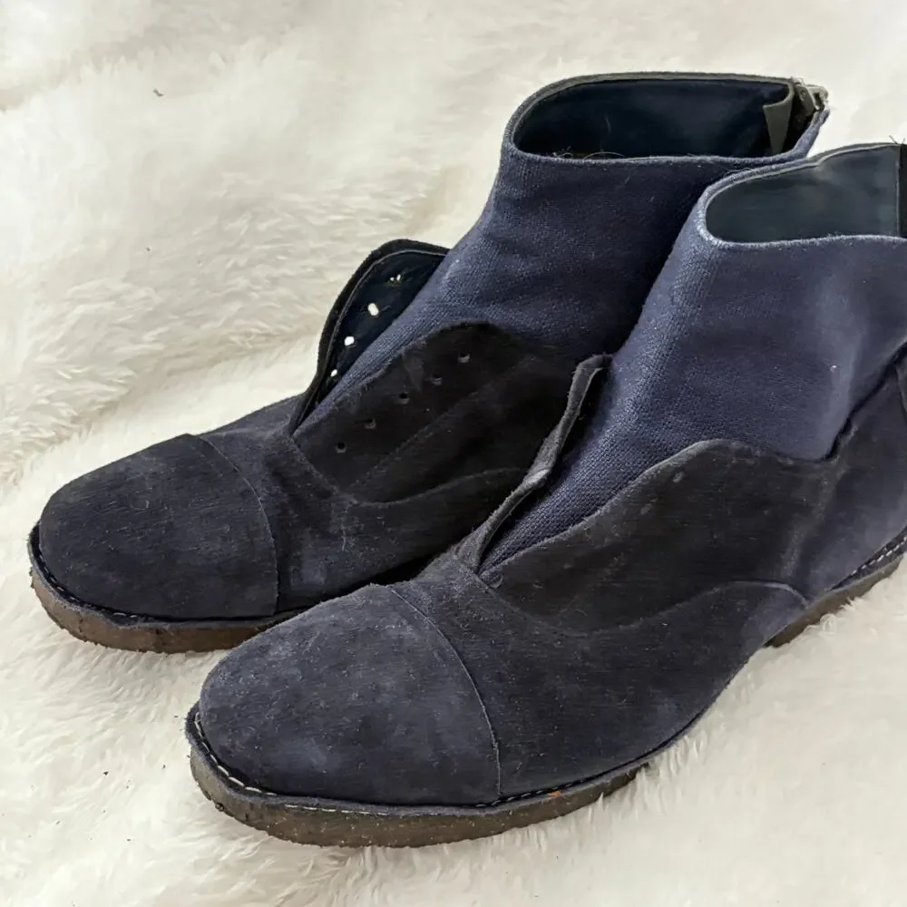 Dusica Dusica Italian Oxford Boots 7 Navy Blue Leather Suede Ankle Booties Zip
